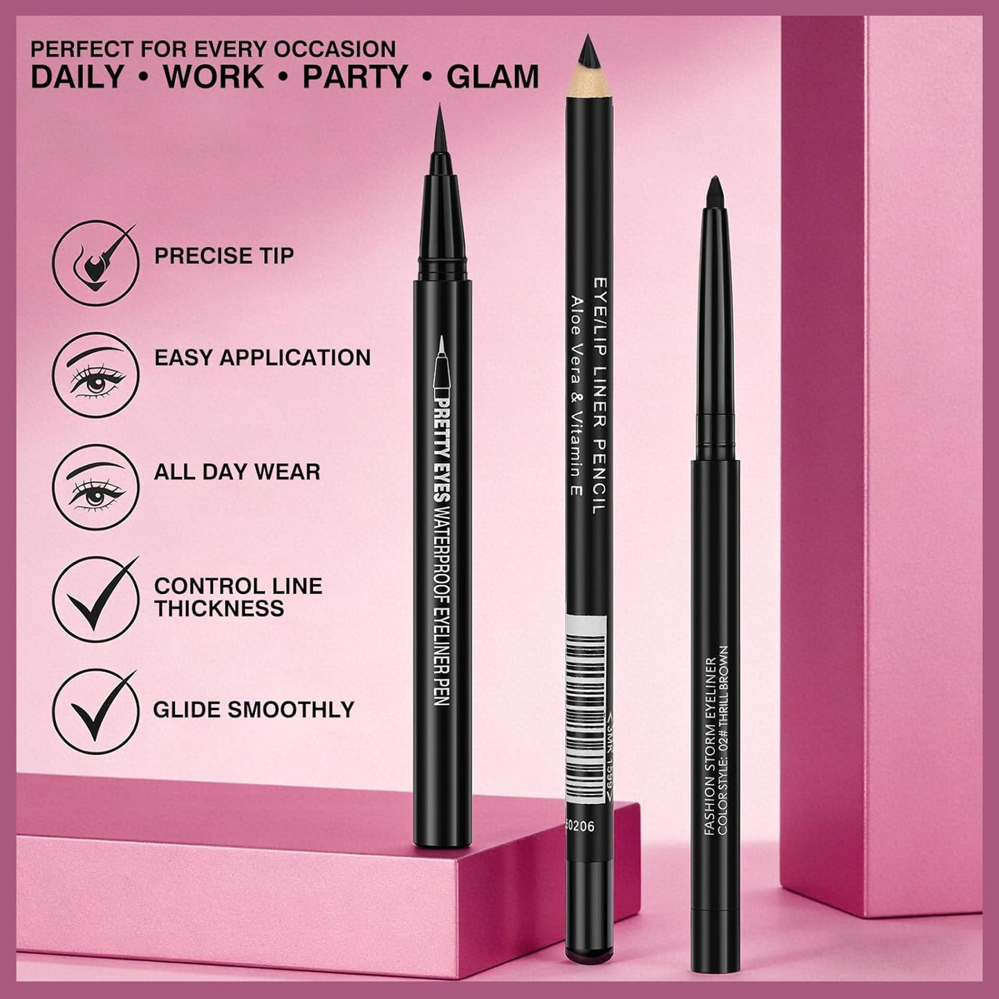 Skiennix Eyeliner Set - 3 In 1 Waterproof Kit with Brown Liquid & Pencil | Long-Lasting, Smudge-Proof