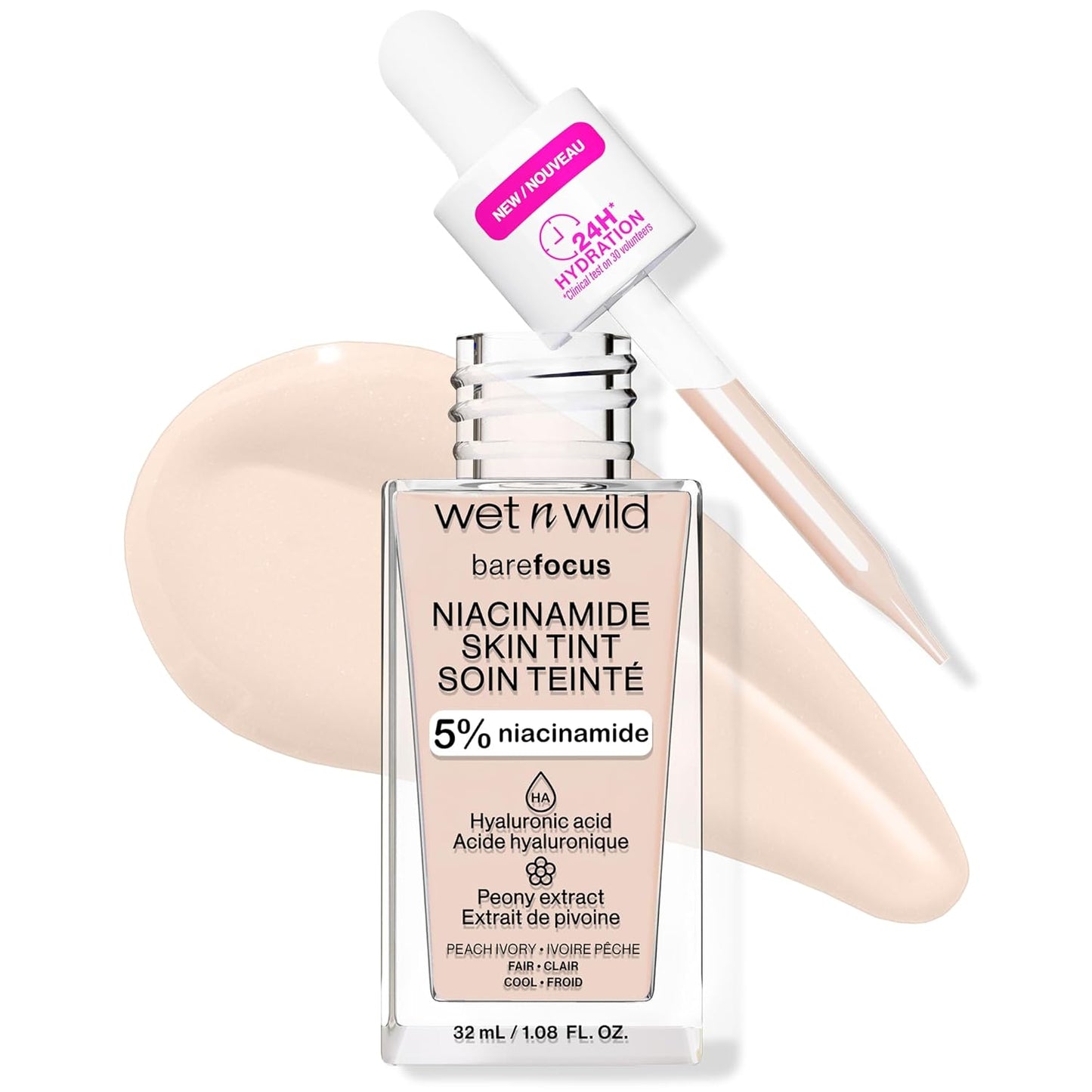 Wet n Wild Bare Focus Skin Tint - 5% Niacinamide, Buildable Sheer Coverage, Hydrating & Cruelty-Free | Peach Ivory