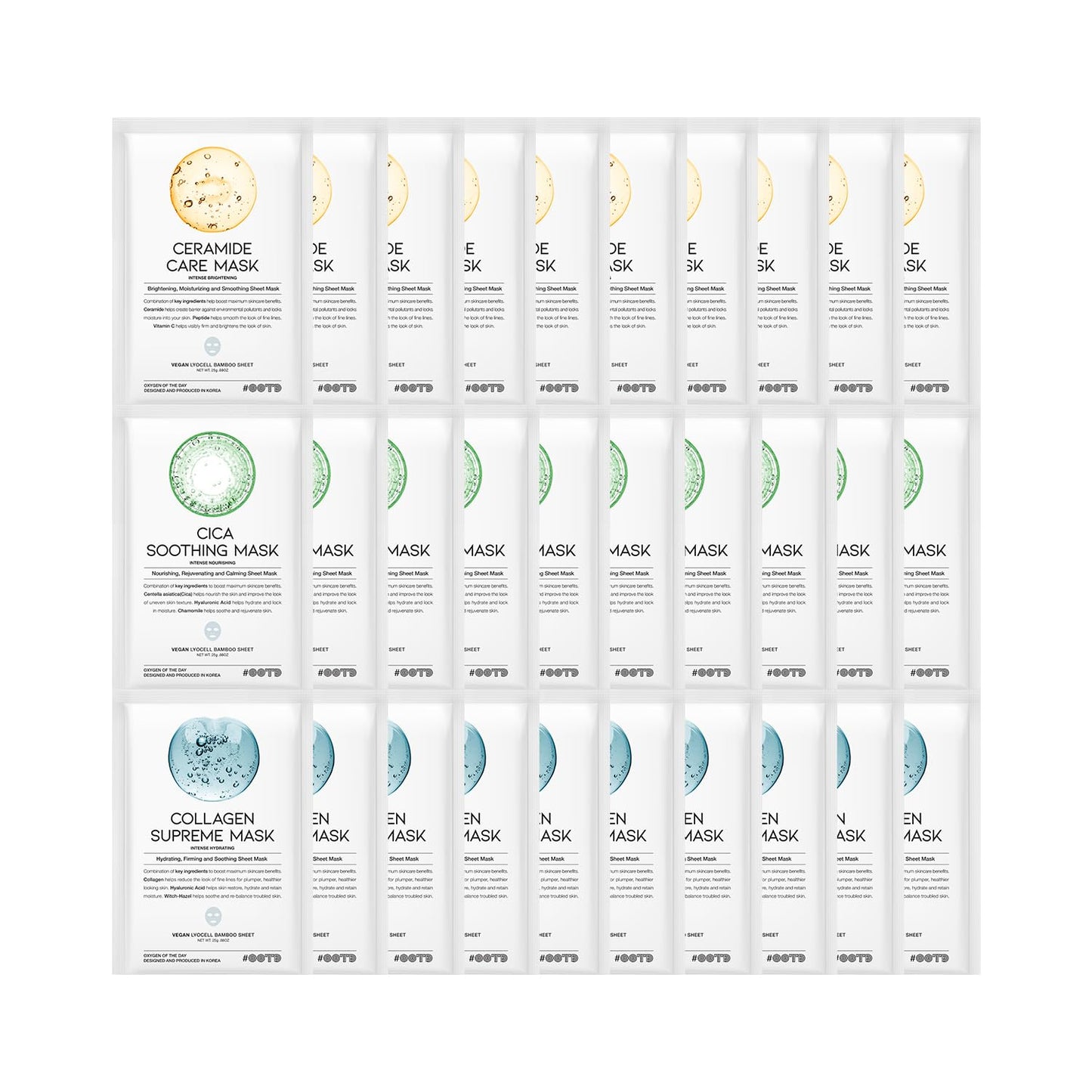 Skiennix Hydrating Soothing Sheet Masks Gift Set - Korean Vegan Masks for Dry, Sensitive Skin | 30 Pack