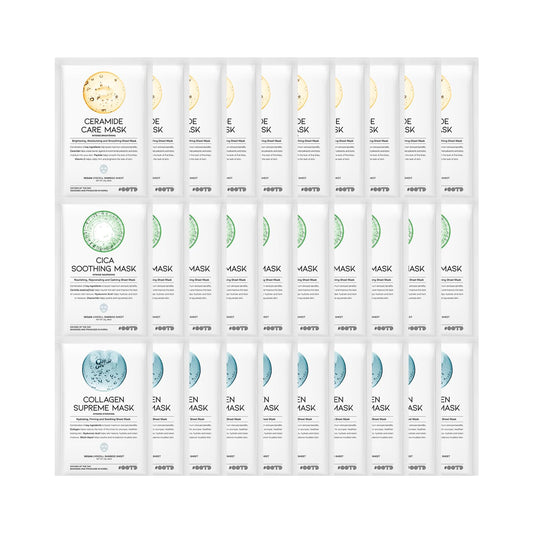 Skiennix Hydrating Soothing Sheet Masks Gift Set - Korean Vegan Masks for Dry, Sensitive Skin | 30 Pack