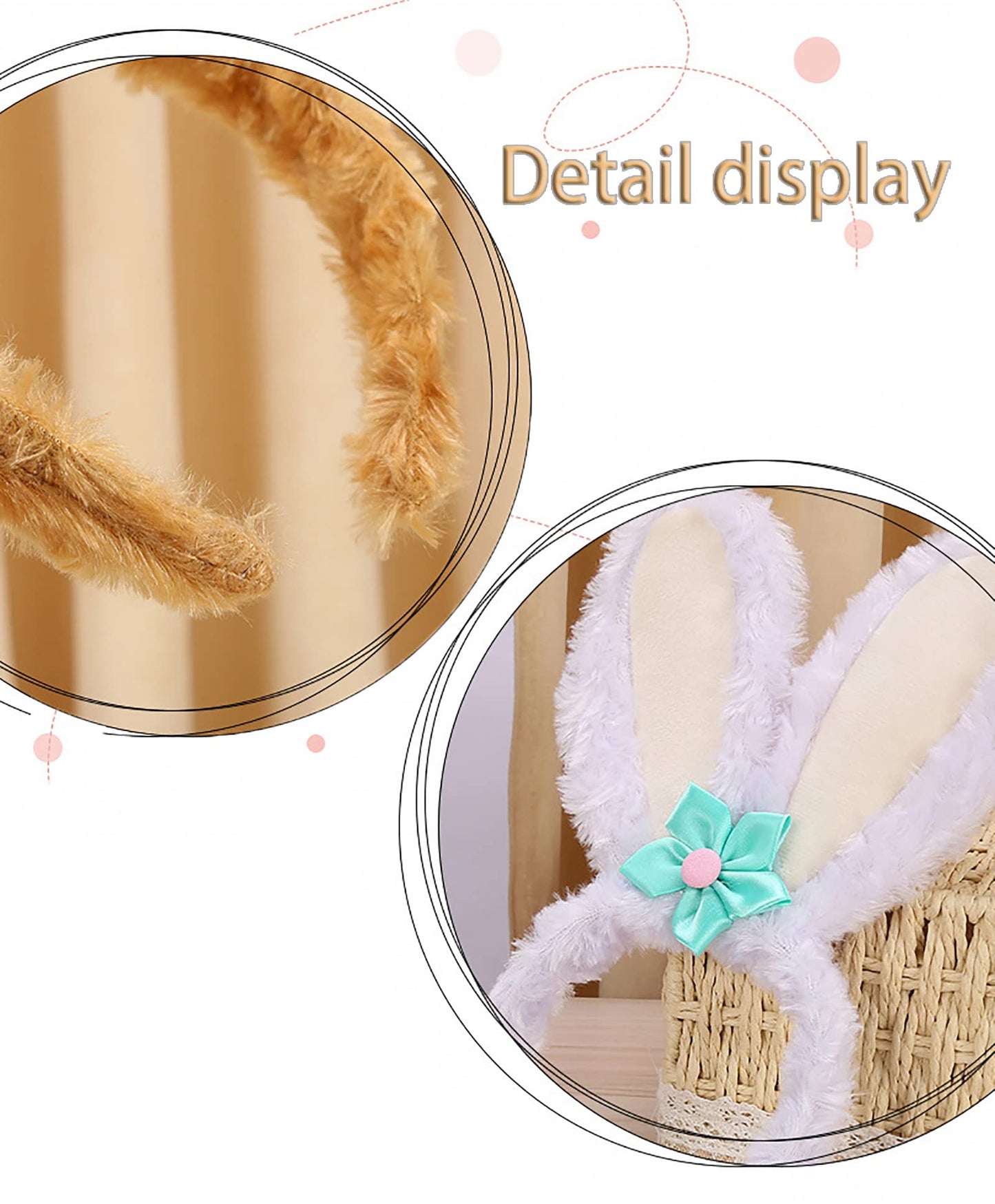 FunSpt Easter bunny Plush headband rabbit ears Halloween costume White-3