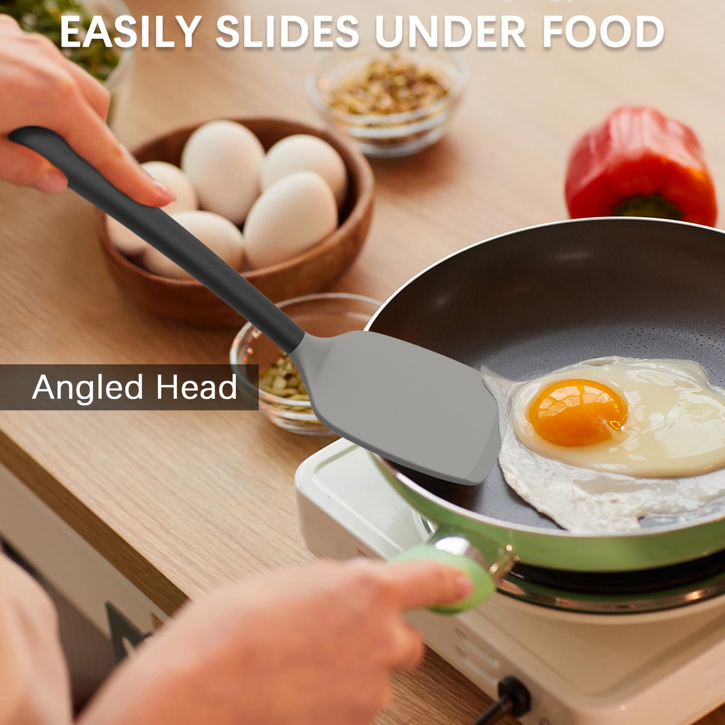 Coukre 2 Pack Silicone Spatula Set, High Heat Resistant, BPA Free Kitchen Spatula, Solid & Slotted Turner for Non-Stick Pans, Sautéing, and Flipping (2, AquaGreen)