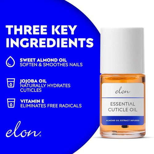Elon Cuticle Oil for Nails - Softening & Hydrating with Almond Oil, Jojoba & Vitamin E - 0.5 oz Bottle