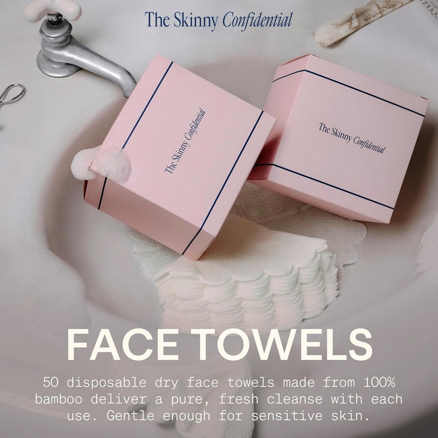 Skinny Confidential Disposable Face Towels - Silky Soft & Highly Absorbent 50 Count - Gentle Bamboo Cloths for Sensitive Skin