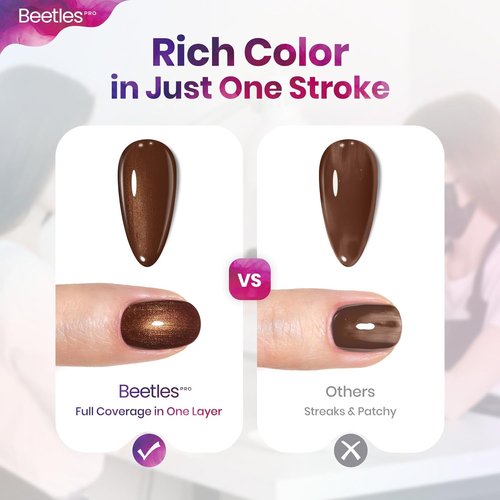 Beetles Pro Brown Gel Polish - Shady Intentions | 20ml Dark Brown Shimmer, Long-Lasting UV LED Formula for Professional Manicures