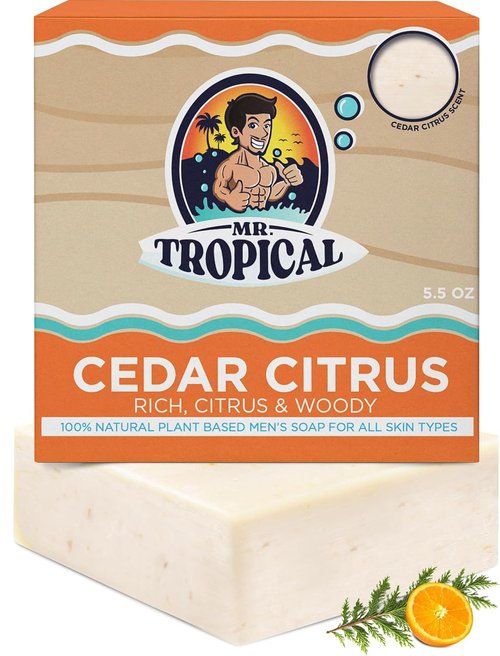 Mr. Tropical Cedar Citrus Men's Soap Bar - Handmade Natural Soap with Organic Ingredients | 5.5 Oz