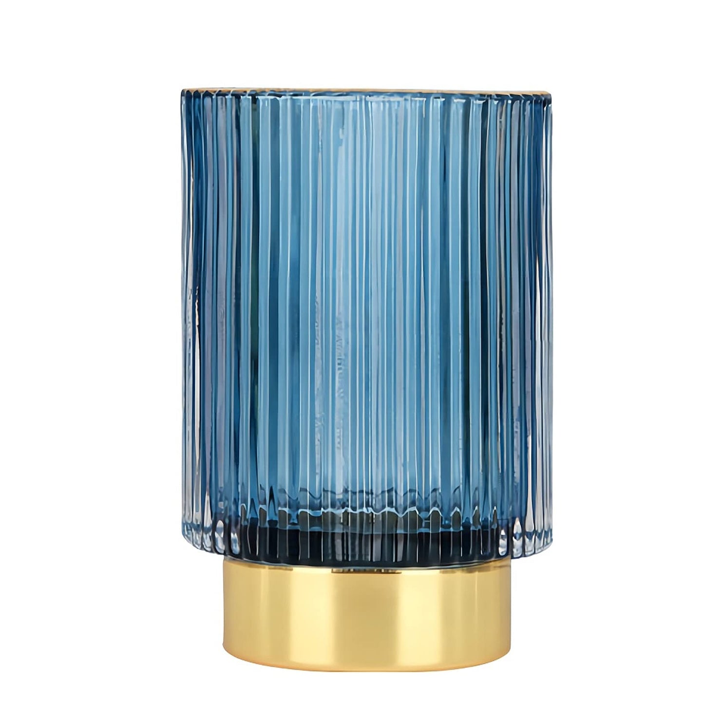 DASITON Makeup Brush holder Organizer,Crystal Cosmetic Makeup Brush Glass Brushes Storage Holder, Vintage Make Up Brush Cup Pen Pencil Holder striped vase(Blue L)