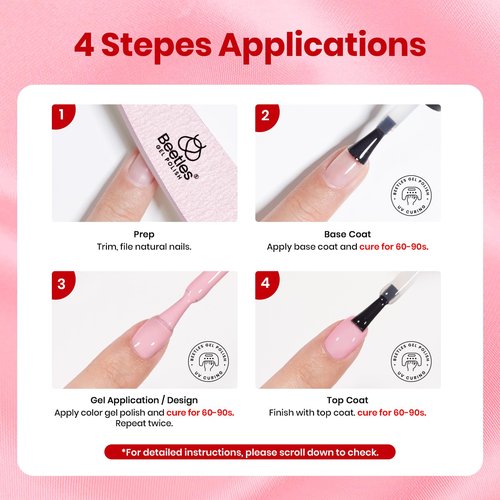 Beetles 22 Pcs HEMA-Free Gel Nail Polish Kit with U V Light - 6 Color Pink Black White Red Shiver Glitter Gel Polish Set Timeless Charm Gift-Ready Package Salon Manicure Kit Women Girls Teens Gifts