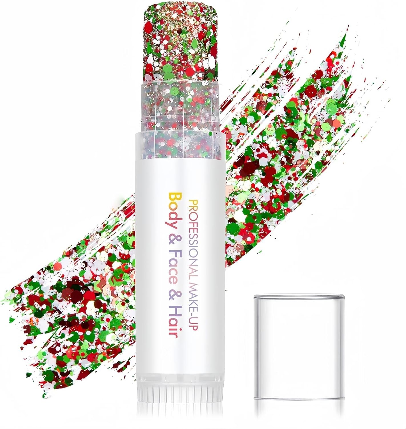 Skiennix Body Glitter Stick - Sparkling Holographic Sequins for Eyes, Lips, Hair & Face | Red, Green & White