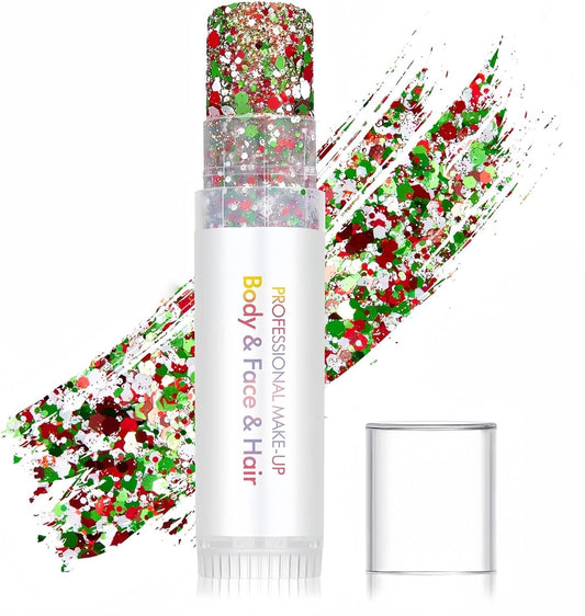 Skiennix Body Glitter Stick - Sparkling Holographic Sequins for Eyes, Lips, Hair & Face | Red, Green & White