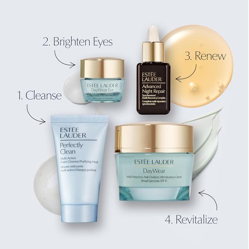 Estée Lauder DayWear Moisturizer Gift Set - Hydrating Skincare Routine | Full-Size 1.7 Oz Moisturizer + Cleanser, Eye Cream, Serum