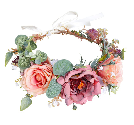 LLinfflr Floral Crown Flower Garland Headband Hair Wreath Floral Headpiece Halo Boho Party Prom Wedding Photos