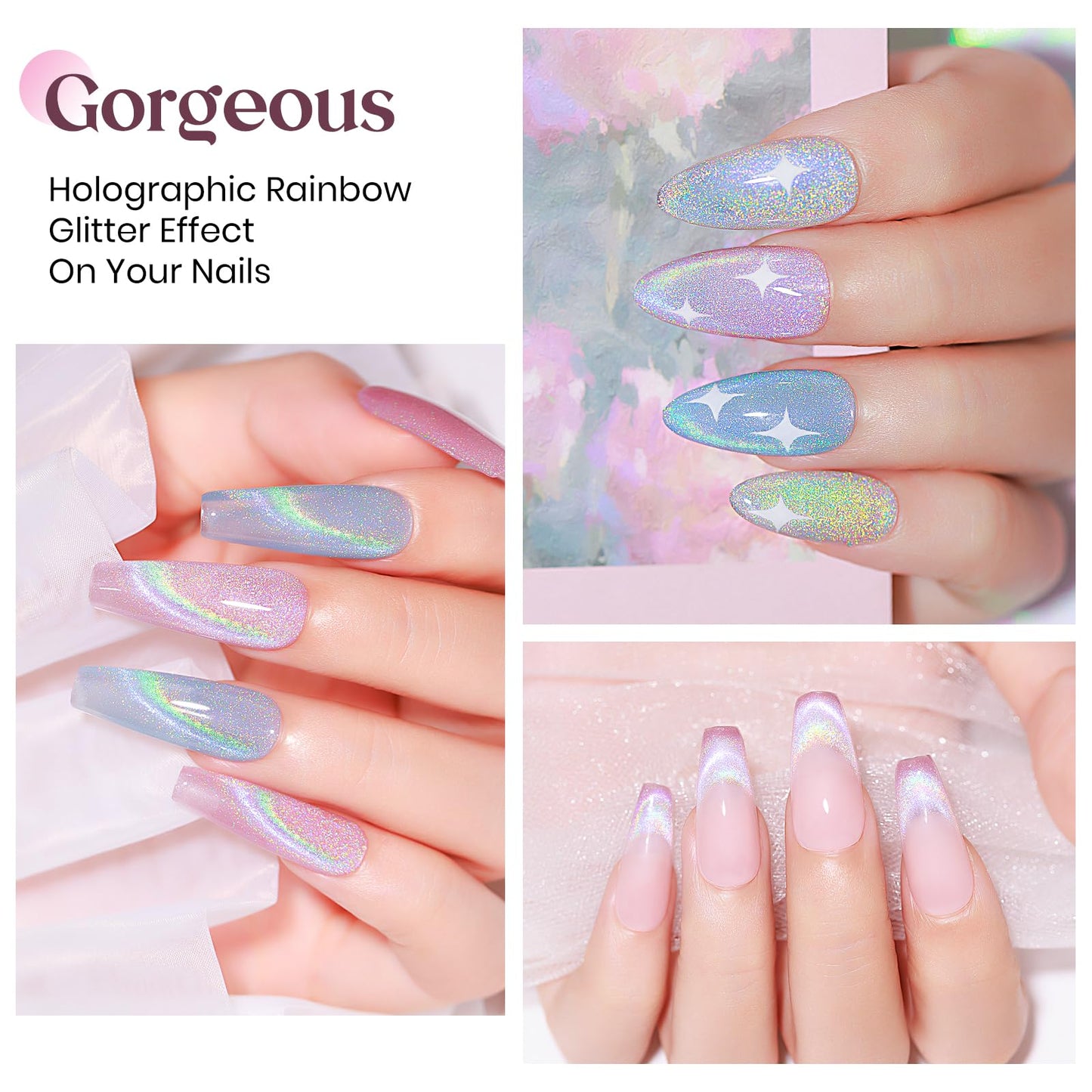 MIZHSE Cat Eye Gel Nail Polish: Glitter Rainbow Holographic Gel Polish with Magnet, Reflective Translucent UV Gel for Nail Salon Home DIY, Pink Rainbow 10Ml