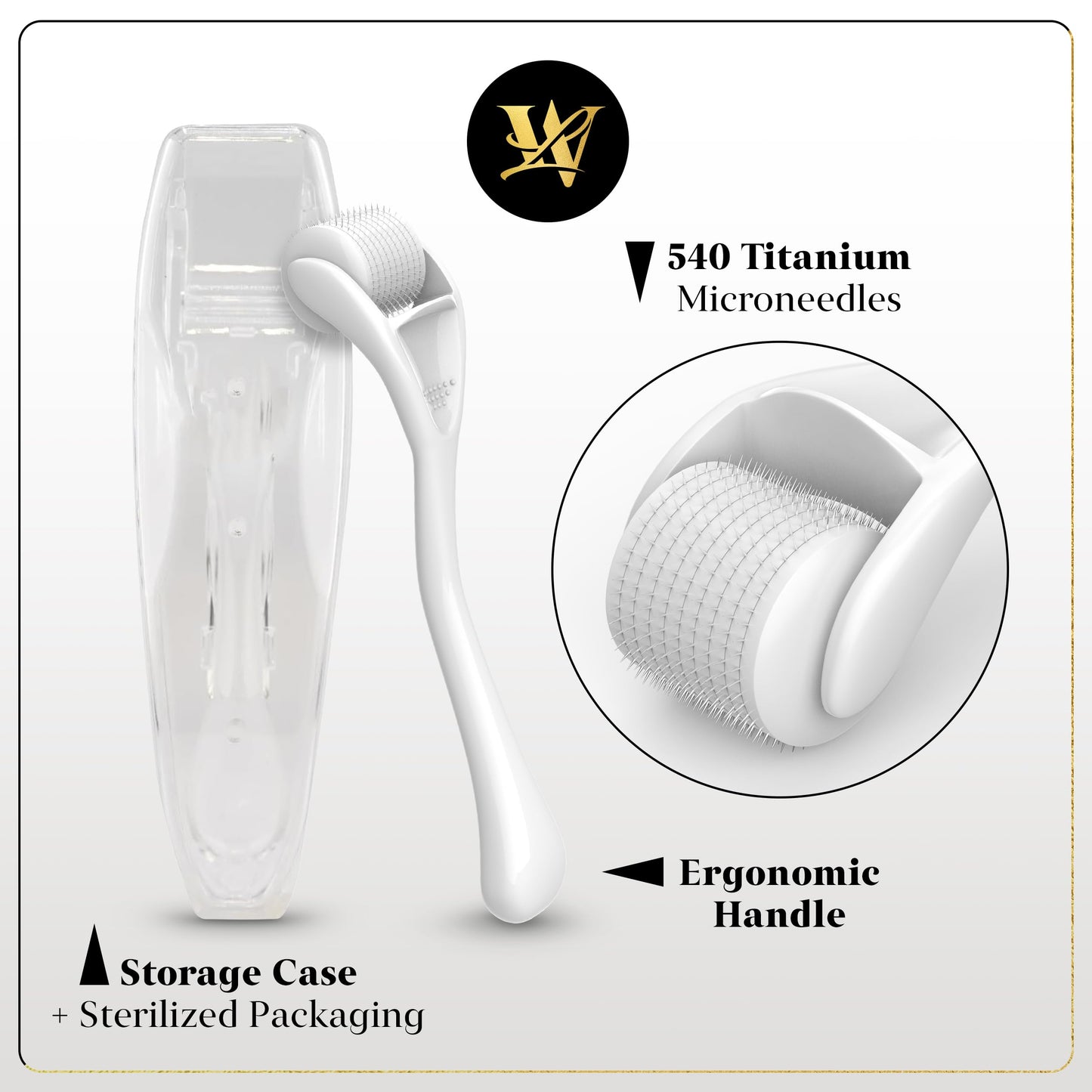 Derma Roller for Skin, Hair & Beard – Women and Men Titanium Microneedling Roller for Face & Scalp, Safe & Easy to Use 0.25mm - White