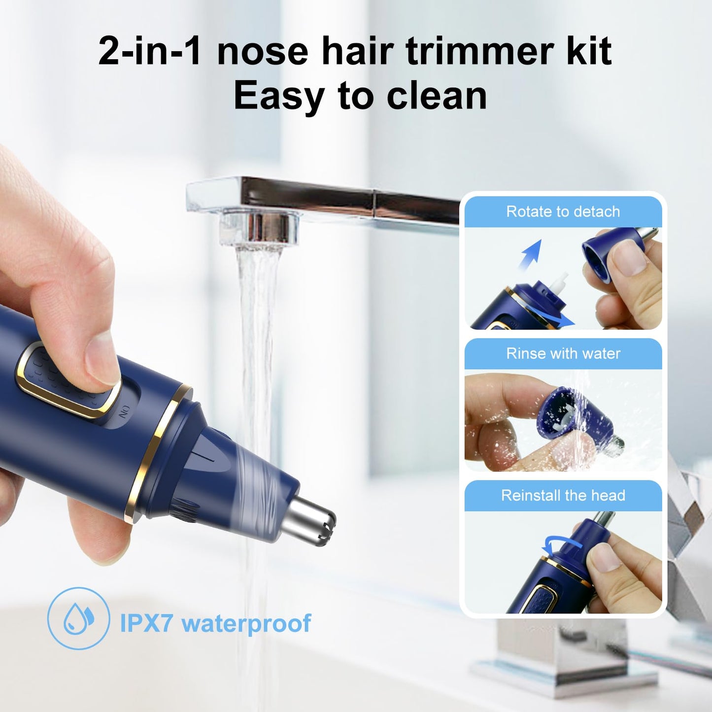 XOOMRSCP Nose Hair Trimmer for Men, 2025 Painless USB Rechargeable Nose Hair Trimmer, Ear and Nose Hair Trimmer for Men, Professional Facial Hair Trimmer with IPX7 Waterproof Dual Edge Blades (Blue)