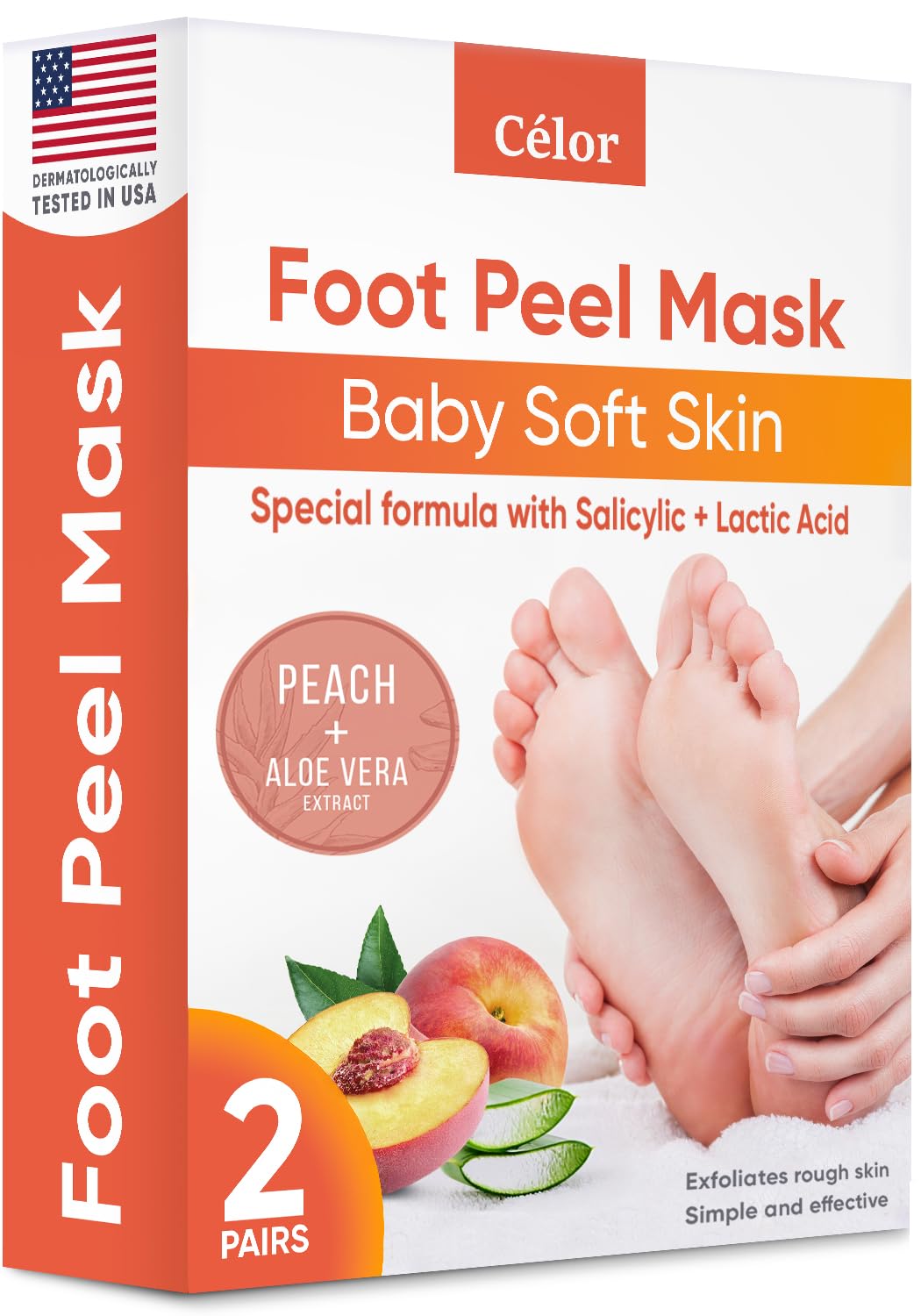 Foot Peel Mask - Foot Mask for Baby Soft Skin - Remove Dead Skin, Dry, Cracked Feet & Callus, Foot Spa, Made with Aloe Vera Extract for Women and Men (2 Pair (Pack of 1), Peach)