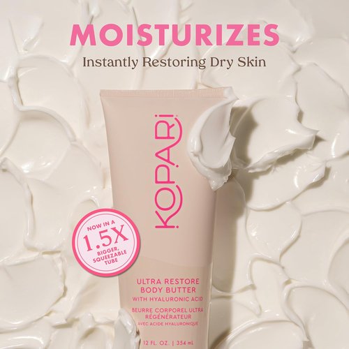 Kopari Jumbo Ultra Restore Body Butter - Whipped Lightweight Formula with Hyaluronic Acid & Mango Seed Butter | 12 oz Coconut