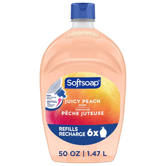 Softsoap Juicy Peach Hand Soap - Rich Fruity Scent for Kitchen & Bathroom | 50 Fl Oz Refill Bottle