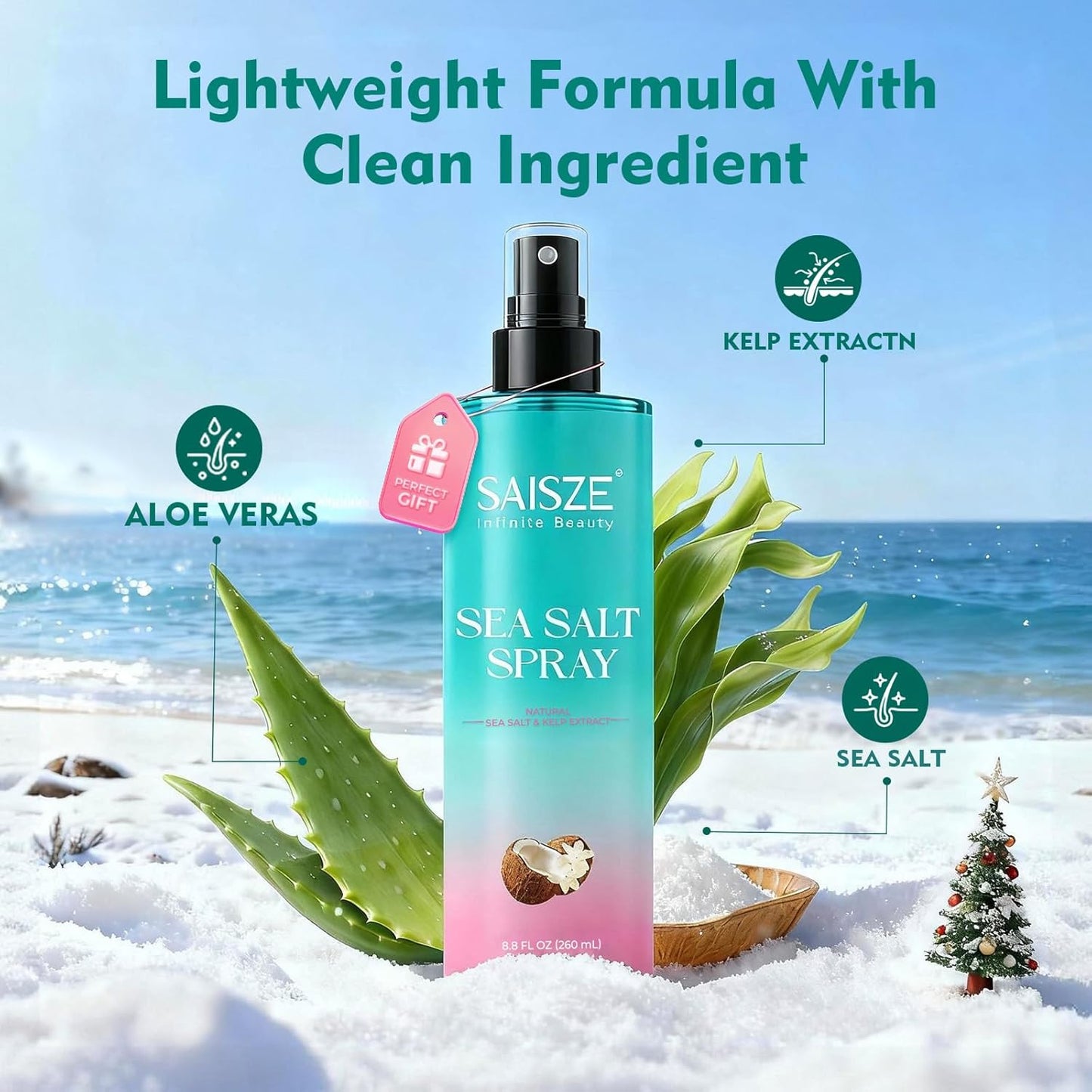 Skiennix Sea Salt Spray - Textured Beach Waves & Volume for Curly Hair | 8.8 oz Coconut Surf Spray