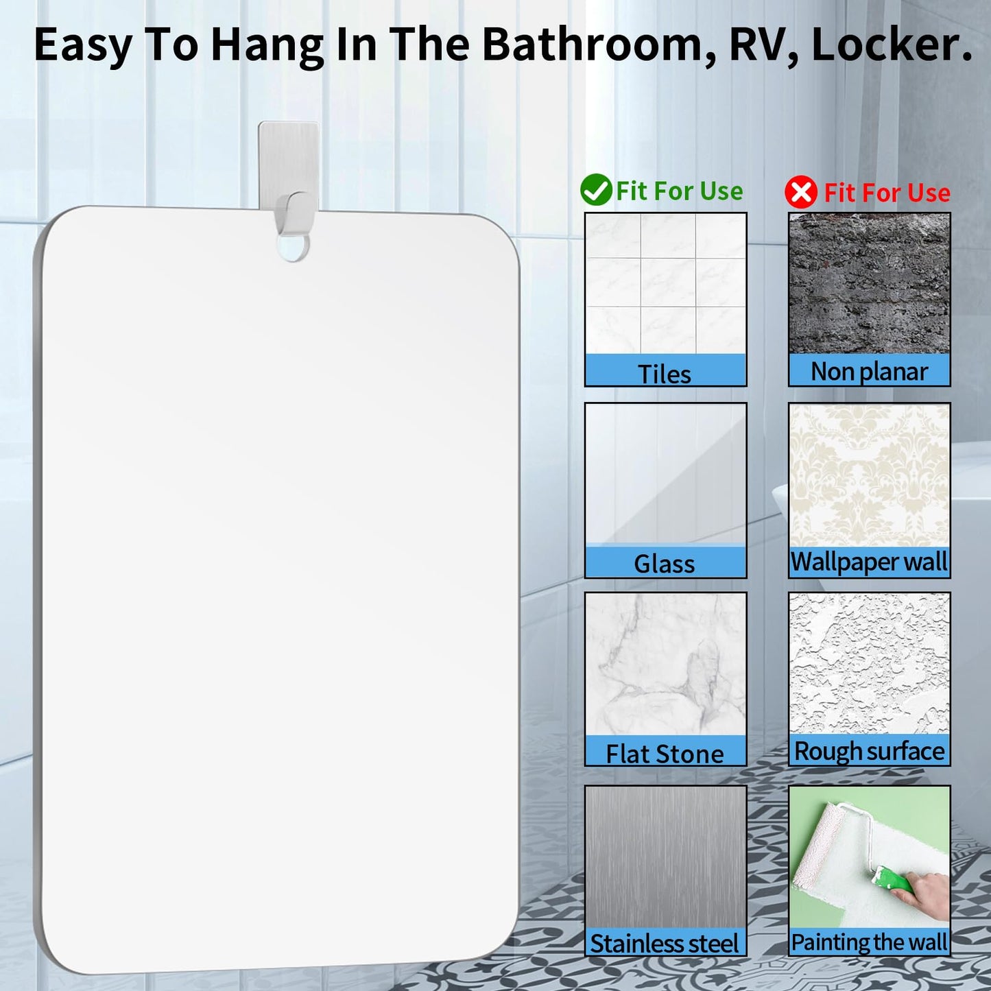 EUAIAJ Fogless Shower Mirror, Shower Mirror Large (10.5x8in) & Clear Reflection, Easy Install & Unbreakable, Travel Shower Anti Fog Mirror, Adhesive