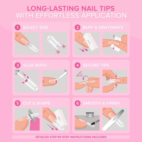 Crease-Proof, Shatter-Resistant Coffin Nail Tips (500 PCS - 10 Sizes) NYK1 Clear Nail Tips For All Gels And Acrylic Nails Extensions - Easy Blend, No C Curve & Easy-to-Trim For Custom Fit