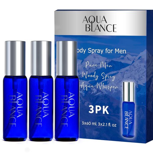 AQUA BLANCE Body Spray for Men - Travel Size 3-Pack (2.1 Fl Oz Each) | Long-Lasting Freshness