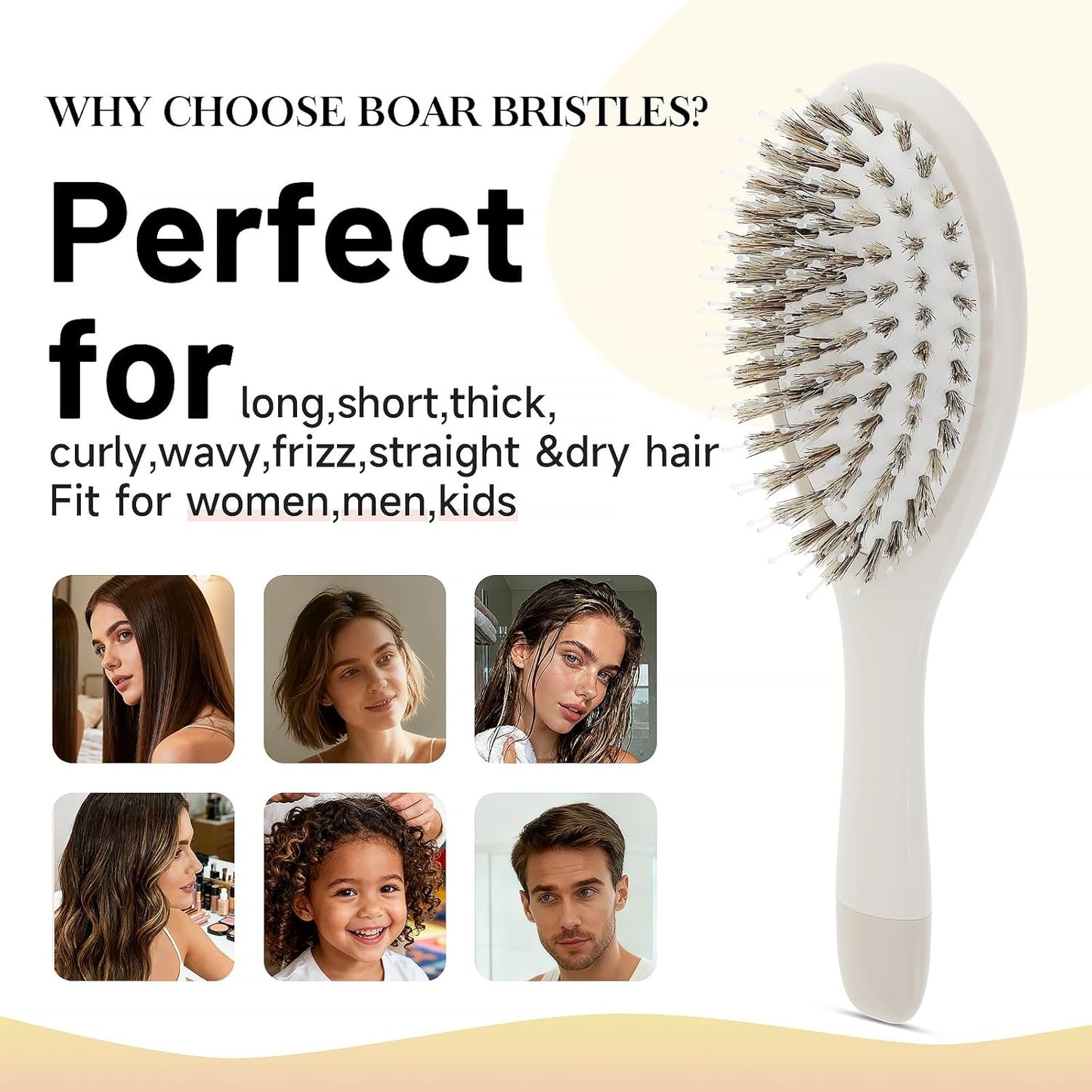 Boar Bristle Hair Brush by [Brand Name] - Smooth & Detangle All Hair Types | Stimulates Scalp & Distributes Natural Oils