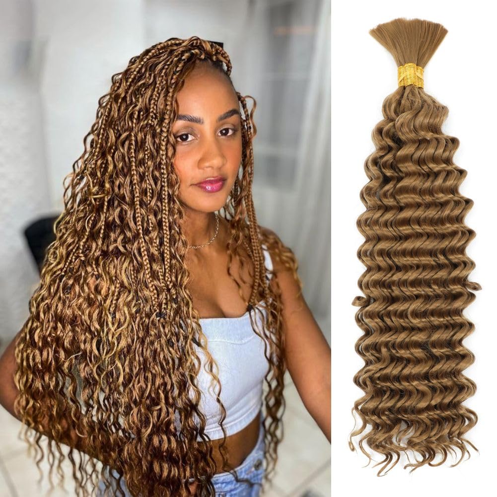 18 Inch Deep Wave Braiding Hair (1Pack-2Bundles) Water Wave Braiding Hair For Bohemian Knotless Boho Braids Wet and Wave, Bulk Synthesis Braiding Hair For Micro Braids Curly Deep Bulk