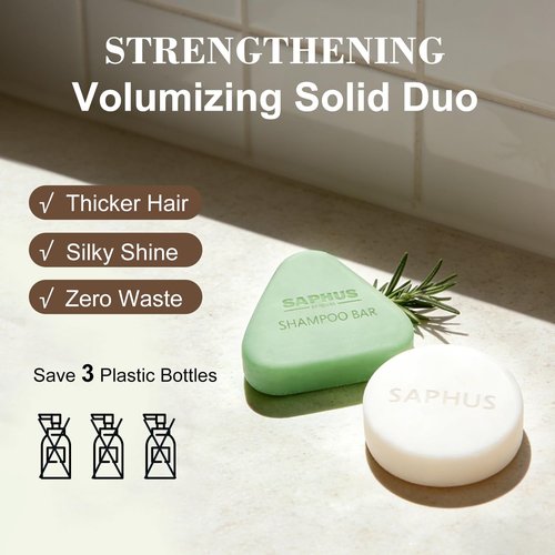 Rosemary Oil Shampoo Bar & Argan Conditioner Bar Set - Strengthening Solid Duo for Fine Hair