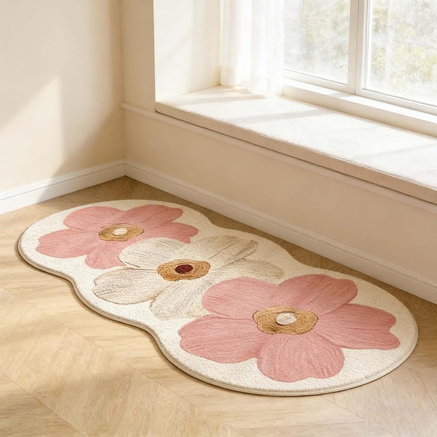 Skiennix Spring Floral Pattern Bedroom Rug - Soft Non-Slip Washable Floor Mat | 47.2" x 15.7" Pink Decor