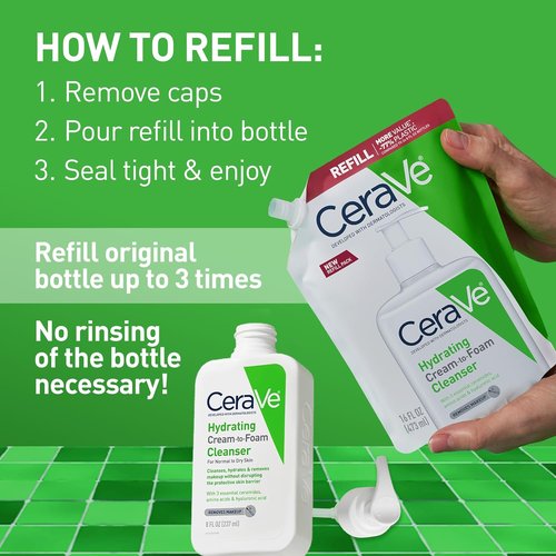 CeraVe Hydrating Foam Cleanser - Gentle Makeup Remover for Dry Skin | 16 oz Fragrance-Free Refill