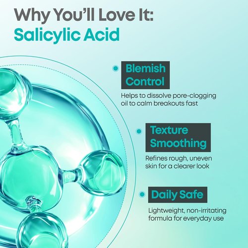 NINELESS Salicylic Acid Serum - Deep Pore Exfoliating for Oily Acne-Prone Skin | Hydrating & Soothing, 1.01 fl oz