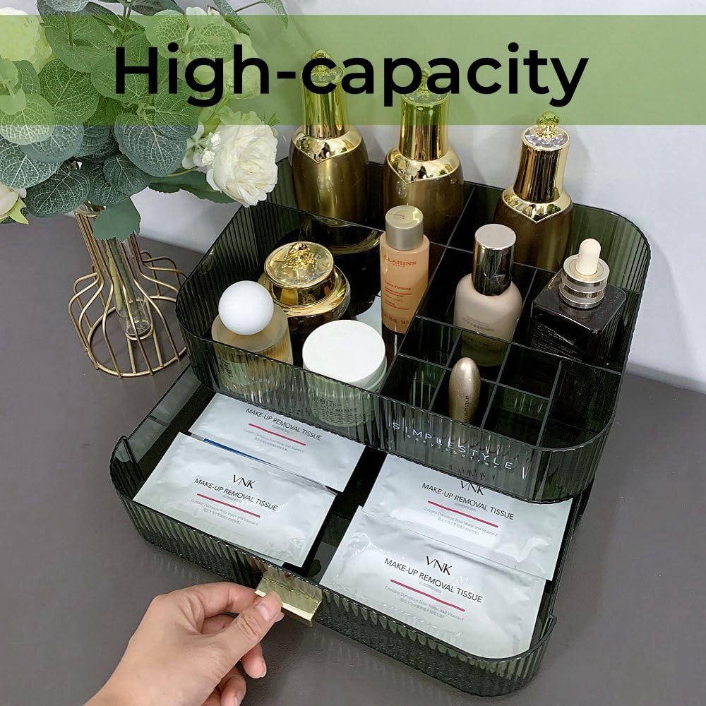 PLINJOY Makeup Organizer with Drawers Stackable Skincare Cosmetic Makeup organization for vanit Bathroom Desk Countertop