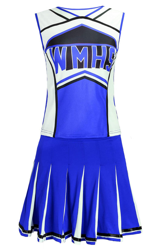 Makroyl Womens Cheerleader Costume Uniform Halloween Fancy Dress Cosplay Costume (Blue, US 4-6)