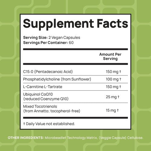 C15:0 Pentadecanoic Acid Supplement | Longevity, Cellular & Membrane Support, Micro-Granule Enhanced Absorption, Phosphatidylcholine, L-Carnitine, Ubiquinol CoQ10 & Tocotrienols – 120ct