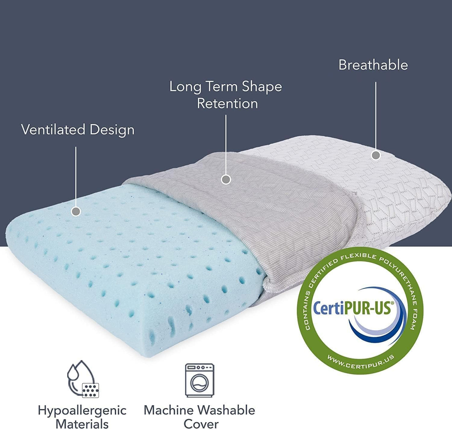 Vaverto Memory Foam Camping Pillow - Compressible, Medium Firm, Breathable Cover, Machine Washable
