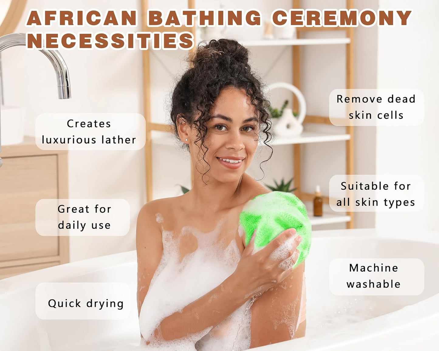 Skiennix Exfoliating Body Scrubber - 2 Pack African Net Sponge for Daily Use | Light Purple & Green
