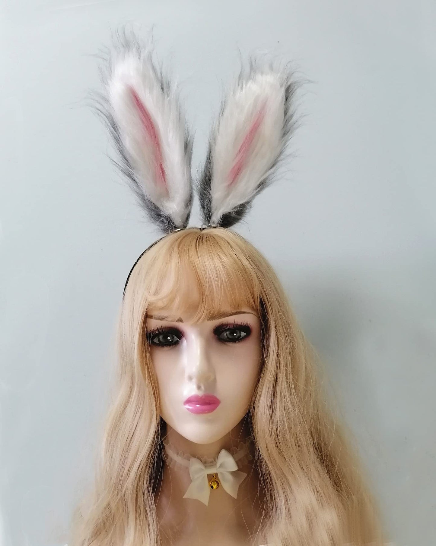 Fxaelian Cosplay Red White Rabbit Bunny Long Ears Headband Hairband Hair Hoop Hair Clips Headpeice Easter Halloween Costume Party Headpiece Headwear Hair Accessories White Grey