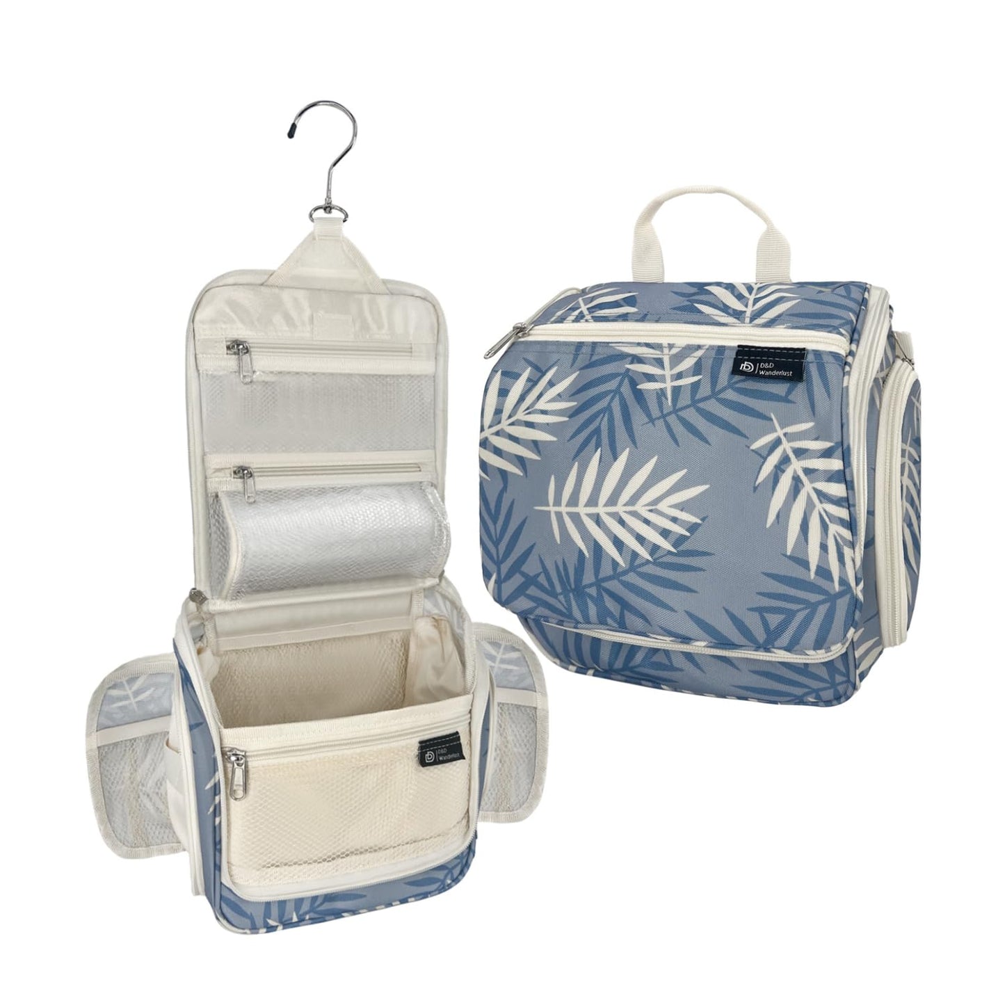 D&D Hanging Travel Toiletry Bag for Men and Women – Cosmetics, Makeup and Toiletries Organizer Kit with 10 Compartments, XXL Metal Swivel Hook, Water-Resistant Nylon