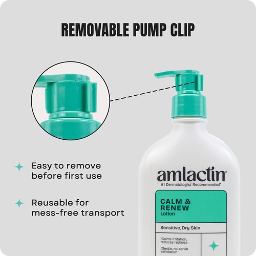 AmLactin Calm & Renew Lotion - Therapeutic Body and Face Moisturizer for Sensitive Skin - No-Scrub Exfoliator and Body Lotion for Dry Skin with Lactic Acid AHA and Soothing Ginger Root, 14.1 oz