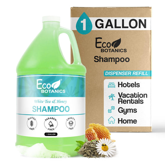 1-Shoppe Terra Pure Eco Botanics Natural Shampoo with Raw Honey & White Tea | Gallon Jug Bulk Toiletries for Airbnb, Vacation Rentals, and Home Bathroom | Refill for Soap Dispensers