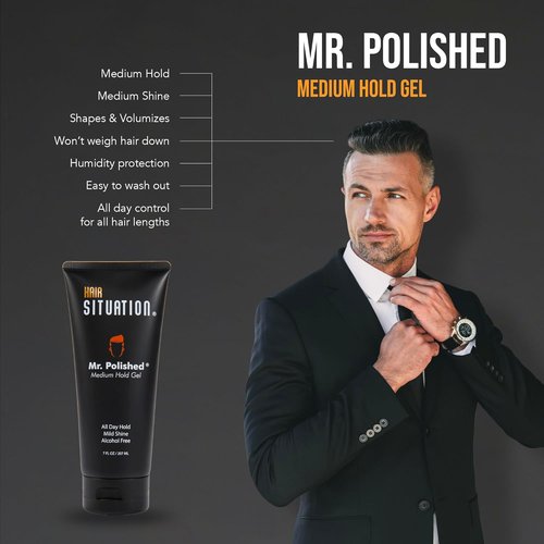 Mr. Polished Hair Styling Gel - Medium Hold, Alcohol-Free, Anti-Frizz Formula | 7 Fl Oz for All Hair Types
