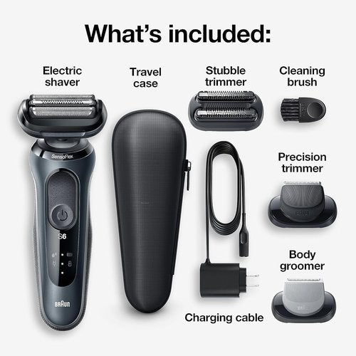 Braun Series 6 Electric Razor for Men - Wet & Dry Rechargeable Foil Shaver with Travel Case & Trimmer - Black