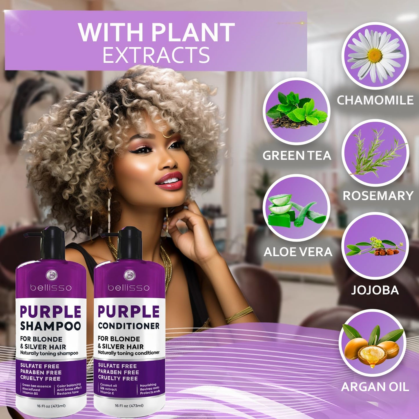 Skiennix Purple Shampoo and Conditioner Set - Sulfate & Paraben Free Toner for Blonde, Silver, and Grey Hair (2 x 16 fl oz)