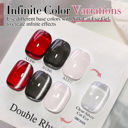 Double Rhythm 0.5 OZ Cat Eye Gel Polish with Magnet 15ML Holographic Glitter Shimmer Translucent Jelly Color Magnetic Polish Salon DIY at Home (Silver-MC1019)