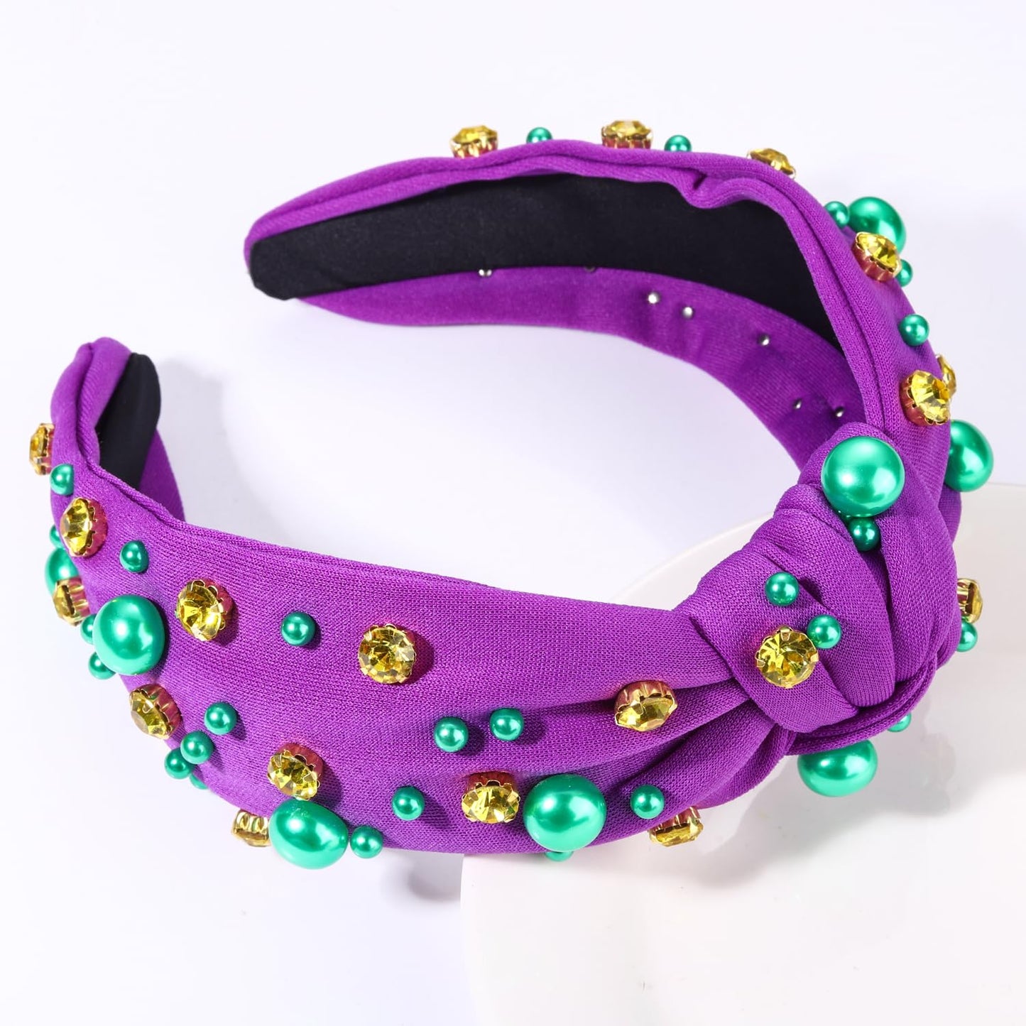 GLBCC Mardi Gras Hairband for Women Purple Pearl Rhinestone Knotted Headband Carnival Parade Party Hair Accessories