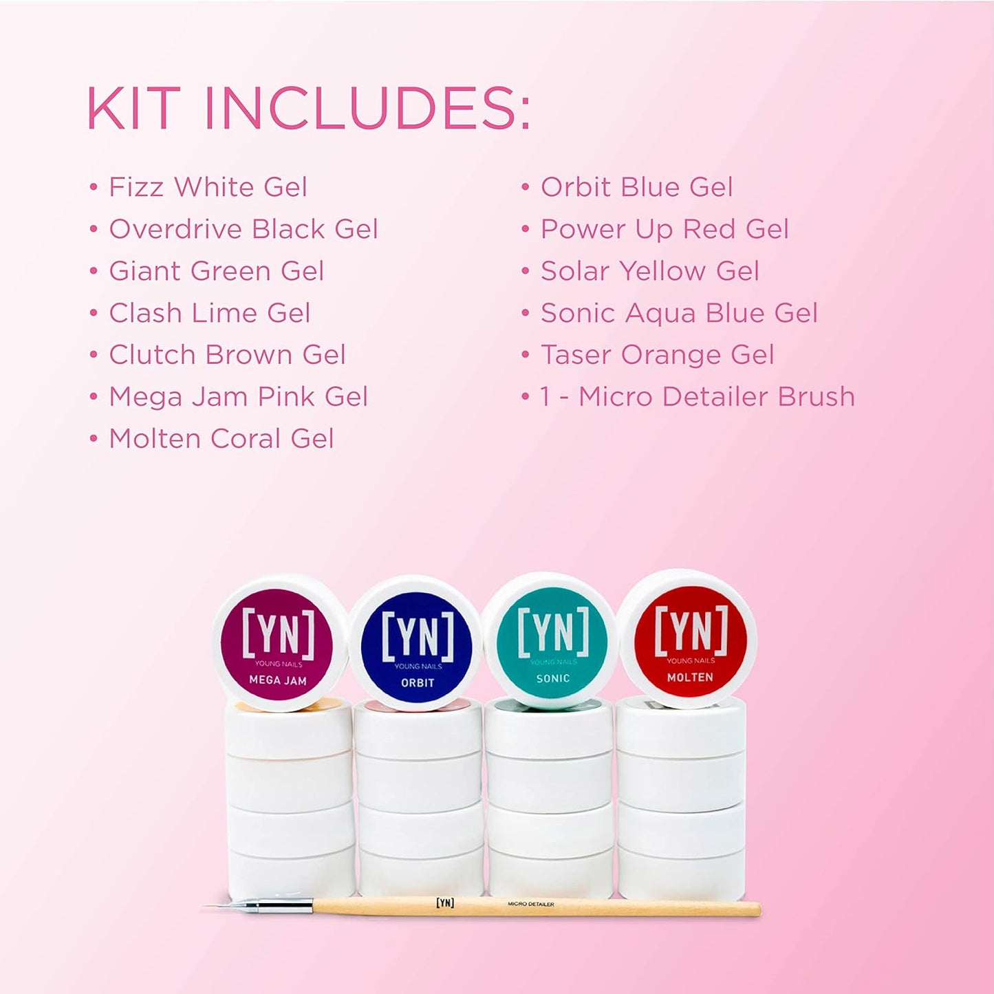 Young Nails Mission Control Precision Gel Kit - Nail Art Gel Paint with 12 Colors & LED Light Cure