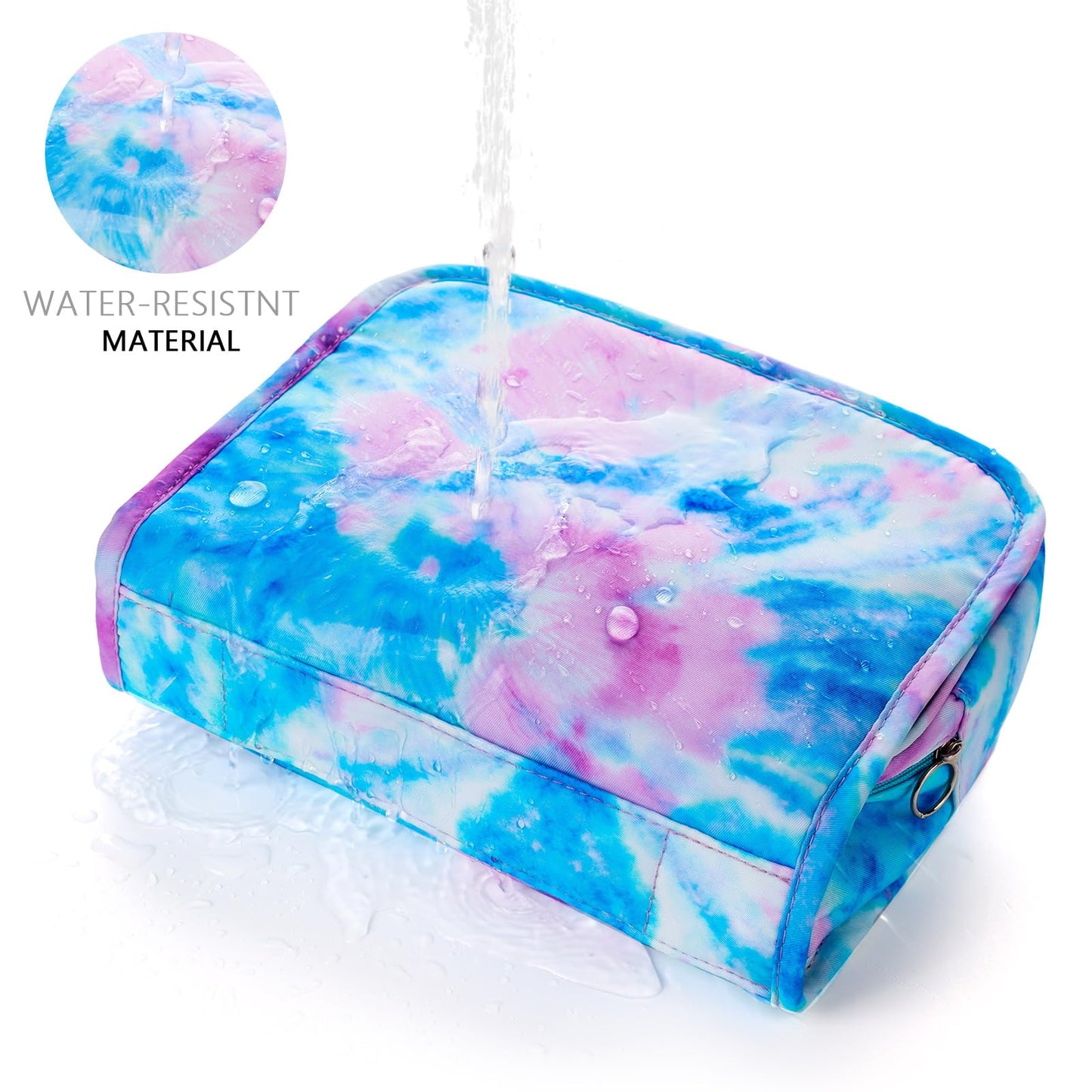 Vipdeal Kids Hanging Toiletry Bag for Girls, Travel Toiletry Bag for Little Young Girls Cosmetic Makeup Waterproof Wash Bag Toddler Traveling Toiletries, Tie Dye Blue