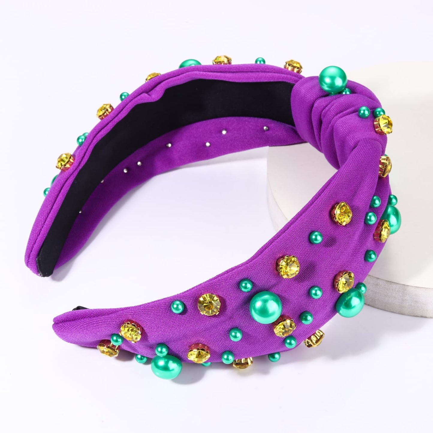 GLBCC Mardi Gras Hairband for Women Purple Pearl Rhinestone Knotted Headband Carnival Parade Party Hair Accessories