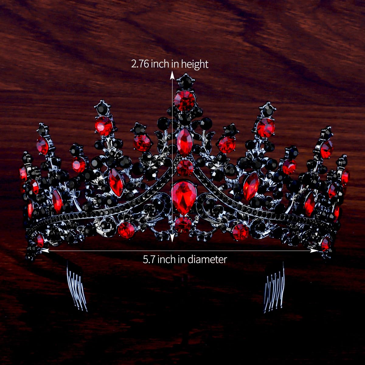 TOBATOBA Queen of Hearts Crown, Royal Queen Crown for Women, Gothic Crown Red Black Crown, Princess Tiaras for Women Girls, Baroque Crown Quinceanera Headpieces for Birthday Prom Pageant Halloween